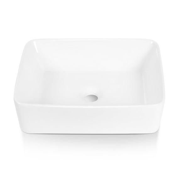 Sinber 19" x 15" x 5.3" White Rectangular Ceramic Countertop Bathroom Vanity Vessel Sink BVS1915A-OK