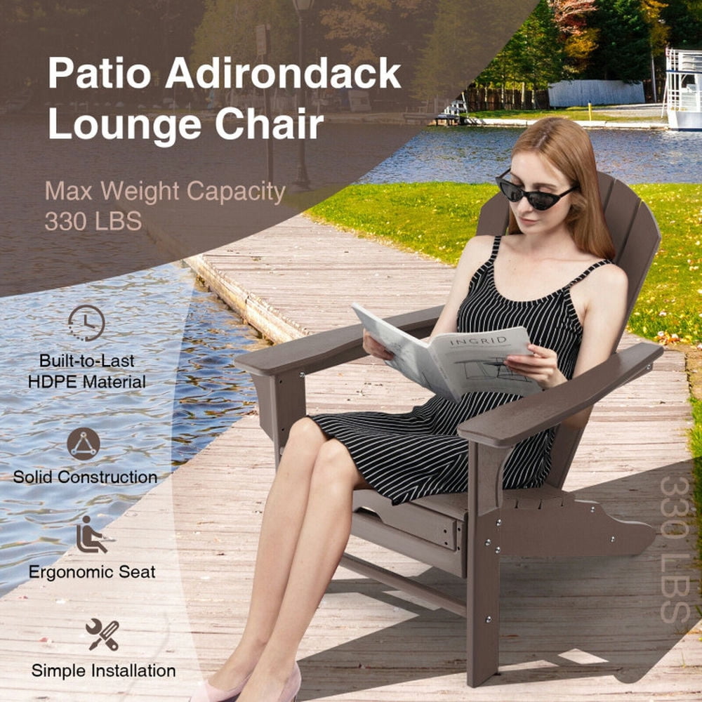 Topcobe Patio HDPE Adirondack Chair with Retractable Ottoman, Outdoor Patio Furniture for Balcony Garden Backyard -Brown