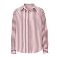thumbnail image 2 of GERsome Womens Button Down Shirts Striped Long Sleeve Collared Casual Work Blouses Summer Tops with Pocket,Pink,Size 4XL, 2 of 7