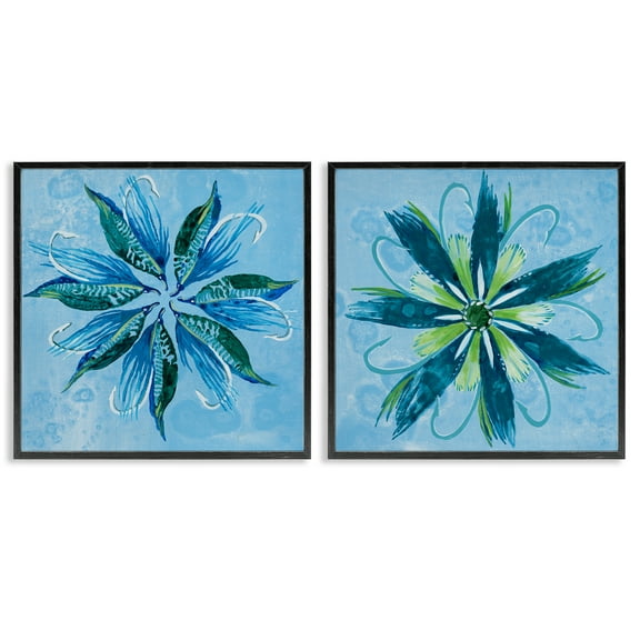 Stupell Industries Whimsical Flower Shapes Floral Painting Black Framed Art Print Wall Art, 12 x 12, Set of 2