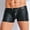Black, variant on Men Shiny Leather Boxer, Sexy Open Crotch, Soft Matte Leather, Shaping Short Pants