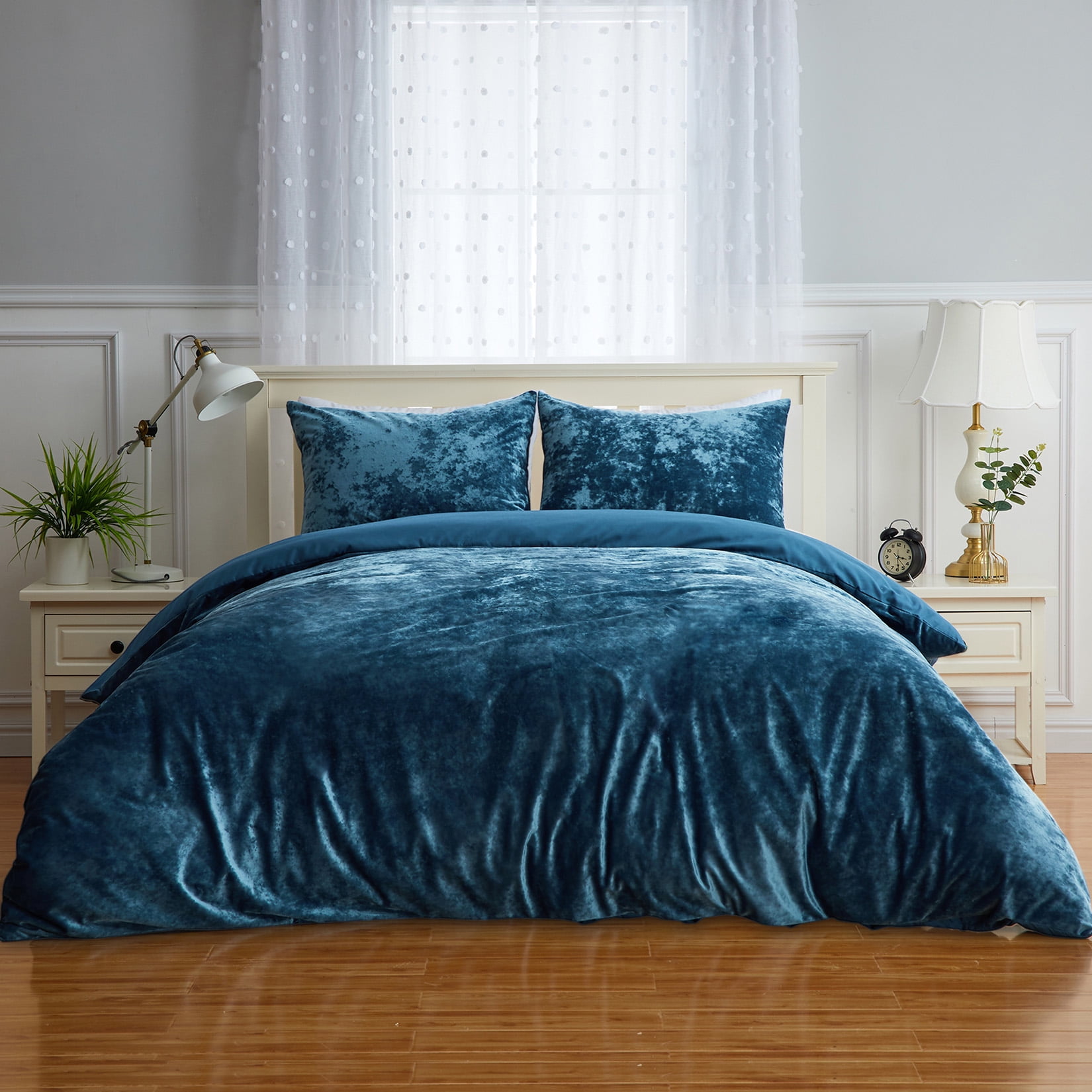 Grey Velvet Duvet Cover King Size Super Soft Flannel Bedding Set with