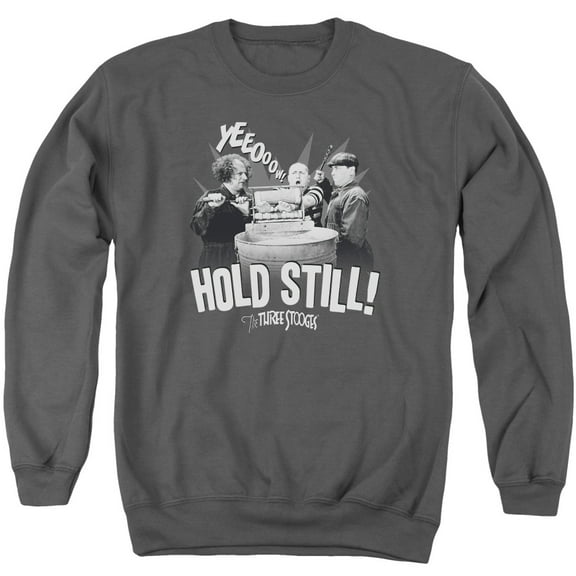 Three Stooges Hold Still Adult Crewneck Sweatshirt Charcoal