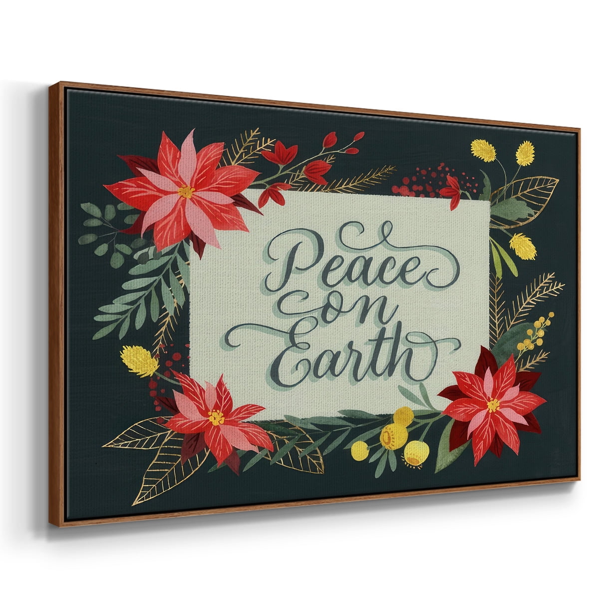 Bright Christmas Night II - Framed Gallery Wrapped Holiday Canvas - 17 x 25 - Rosewood Frame