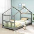 thumbnail image 4 of Costway Twin Size House Bed with Roof Wooden Low Floor Bed No Box Spring Needed Grey, 4 of 9