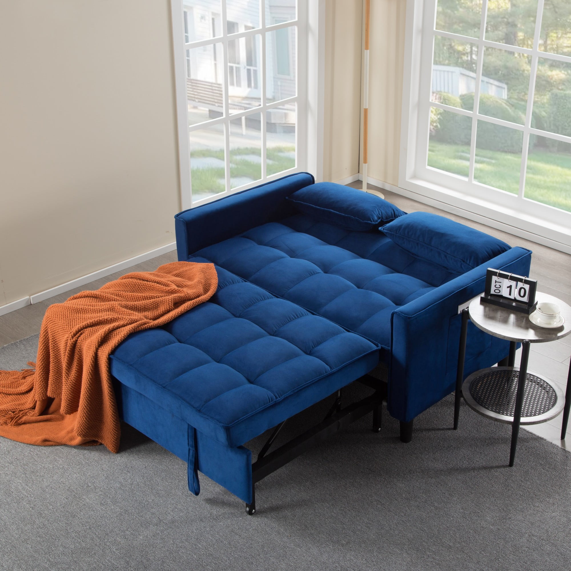 Gewnee 53.94" Pull-Out Sofa Bed – Convertible Twin Size Sleeper Bed,3 Adjustable Backrest Angles & Storage Side Pocket for Living Room,Office,Guest Room.Blue