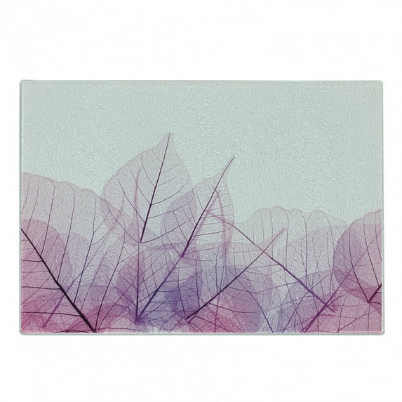 Leaf Cutting Board, Skeleton Spring Flowers with Contemporary Theme Fantasy Fashion Image, Decorative Tempered Glass Cutting and Serving Board, Small Size, Pink Purple, by Ambesonne