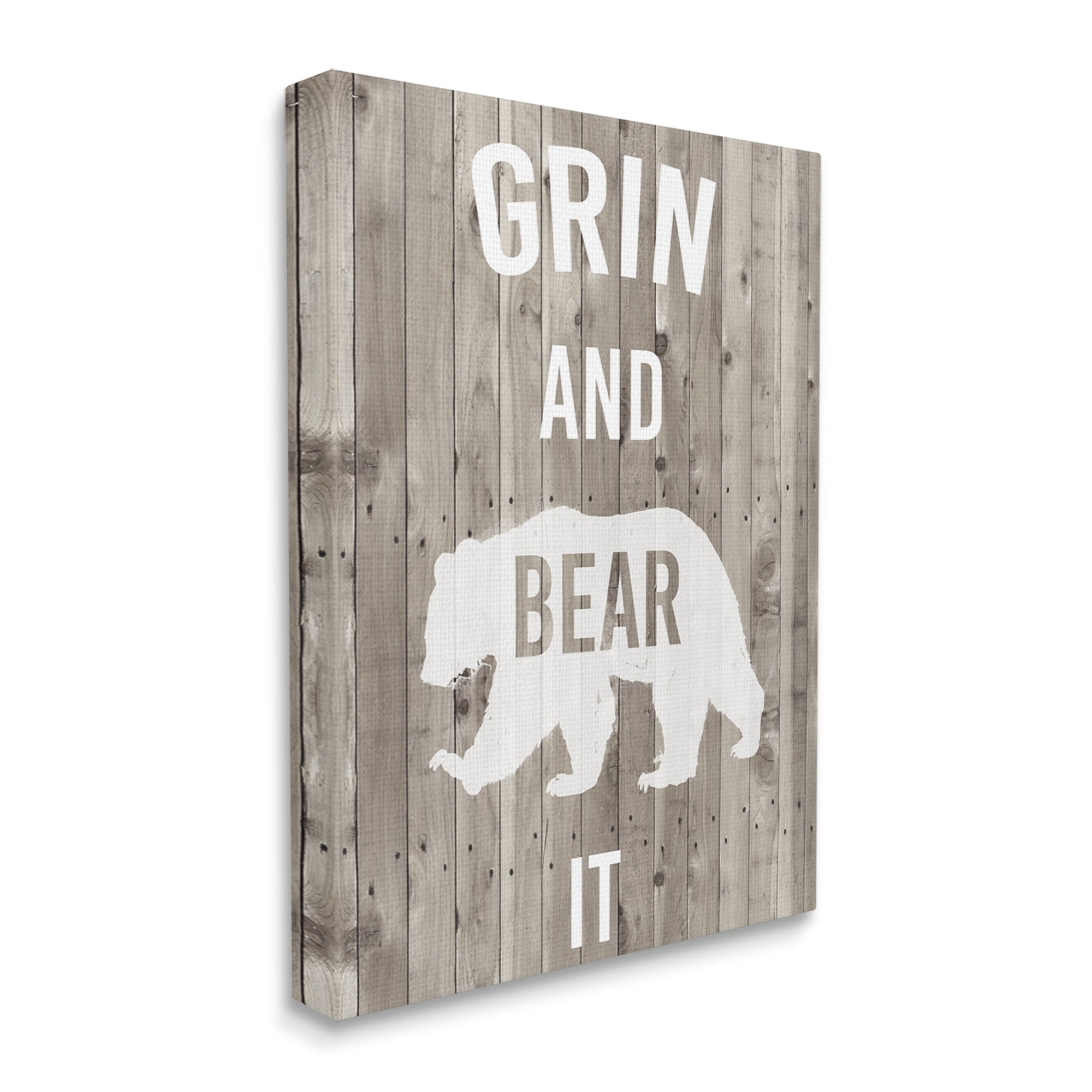 Stupell Industries Grin and Bear It Phrase Rustic Animal Pun, 30 x 40,Design by Studio W