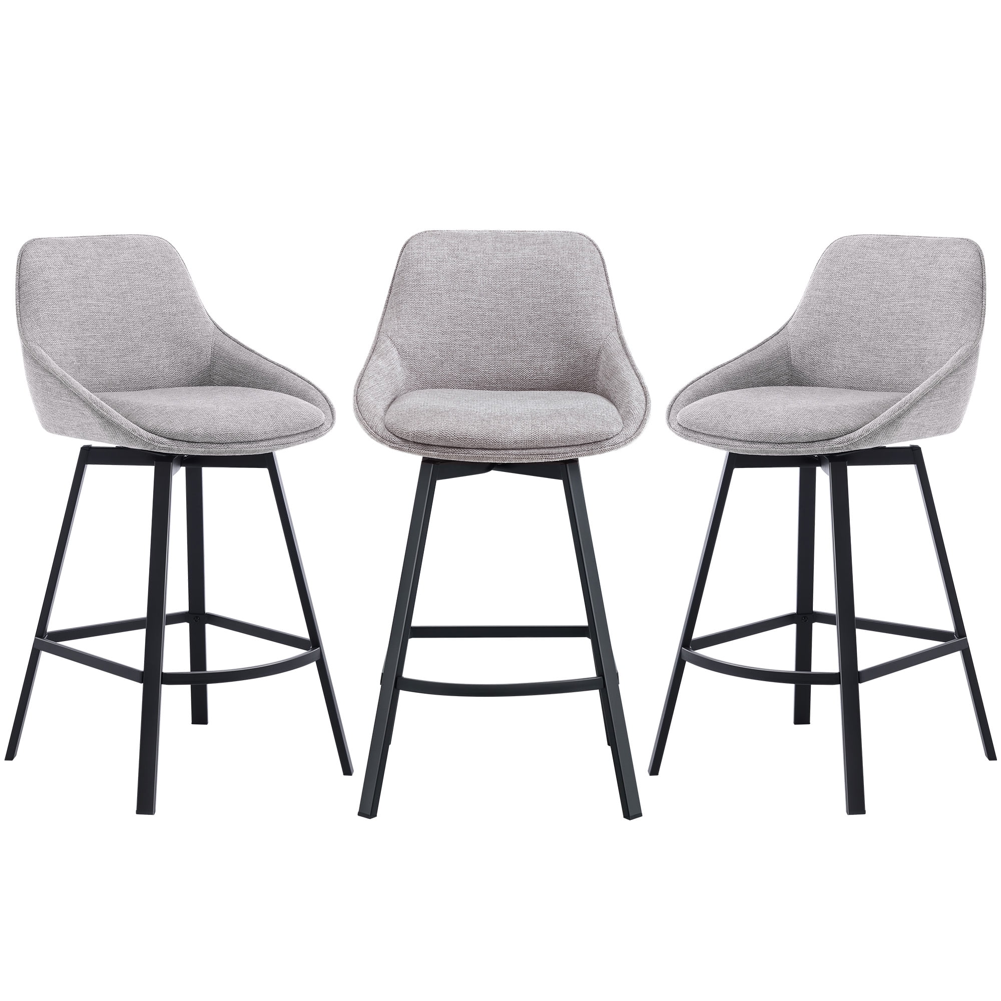 Zesthouse Swivel Bar Stools Set of 3, 25.6″ Upholstered Linen Counter Height Barstools with Backs, Modern Kitchen Chairs with Metal Legs, Gray