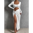 thumbnail image 4 of Long Sleeve Sexy Square Neck Waist-Exposing Slit Dress, 4 of 6