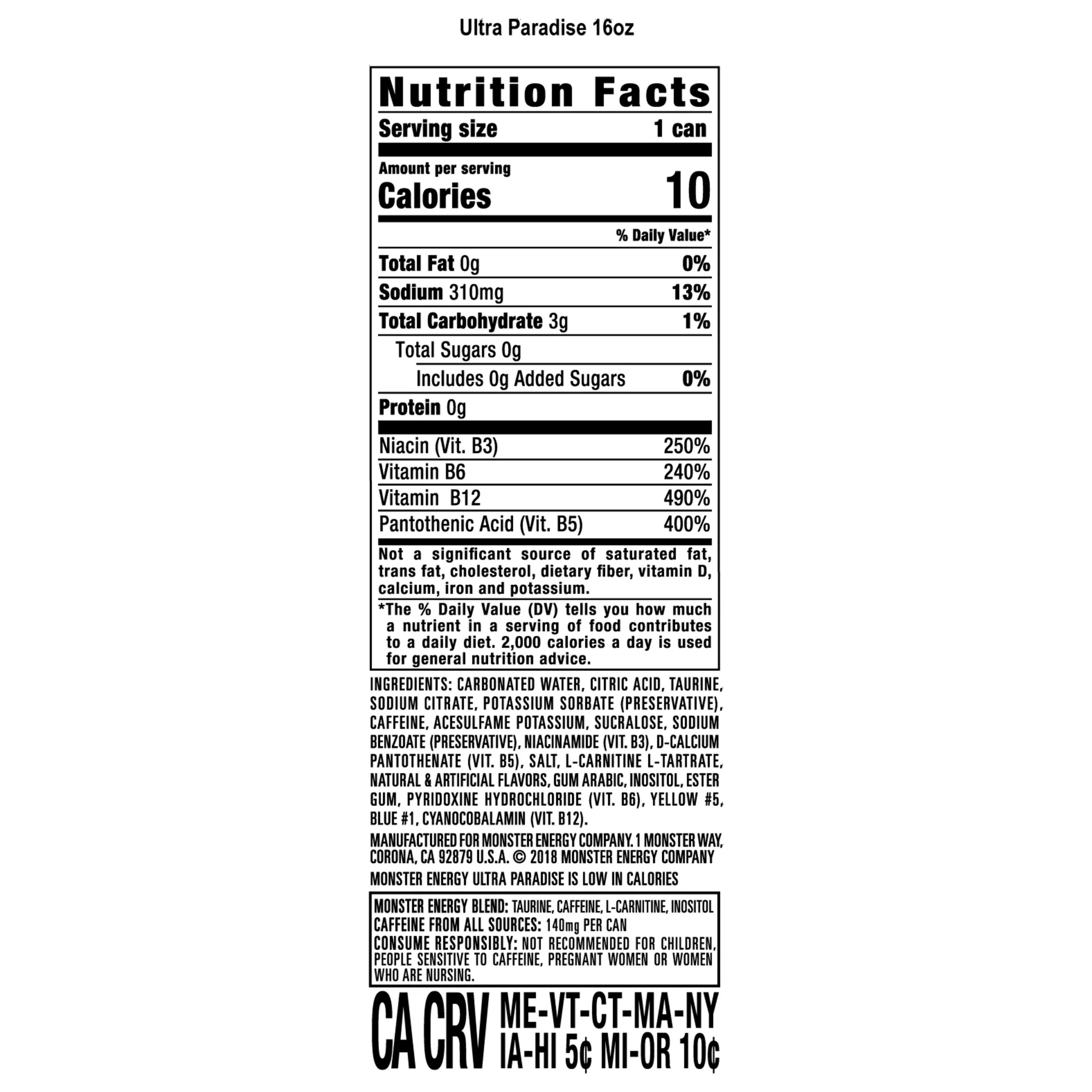 Monster Energy Ultra Paradise, Sugar Free Energy Drink, 16 Ounce (Pack of 12)