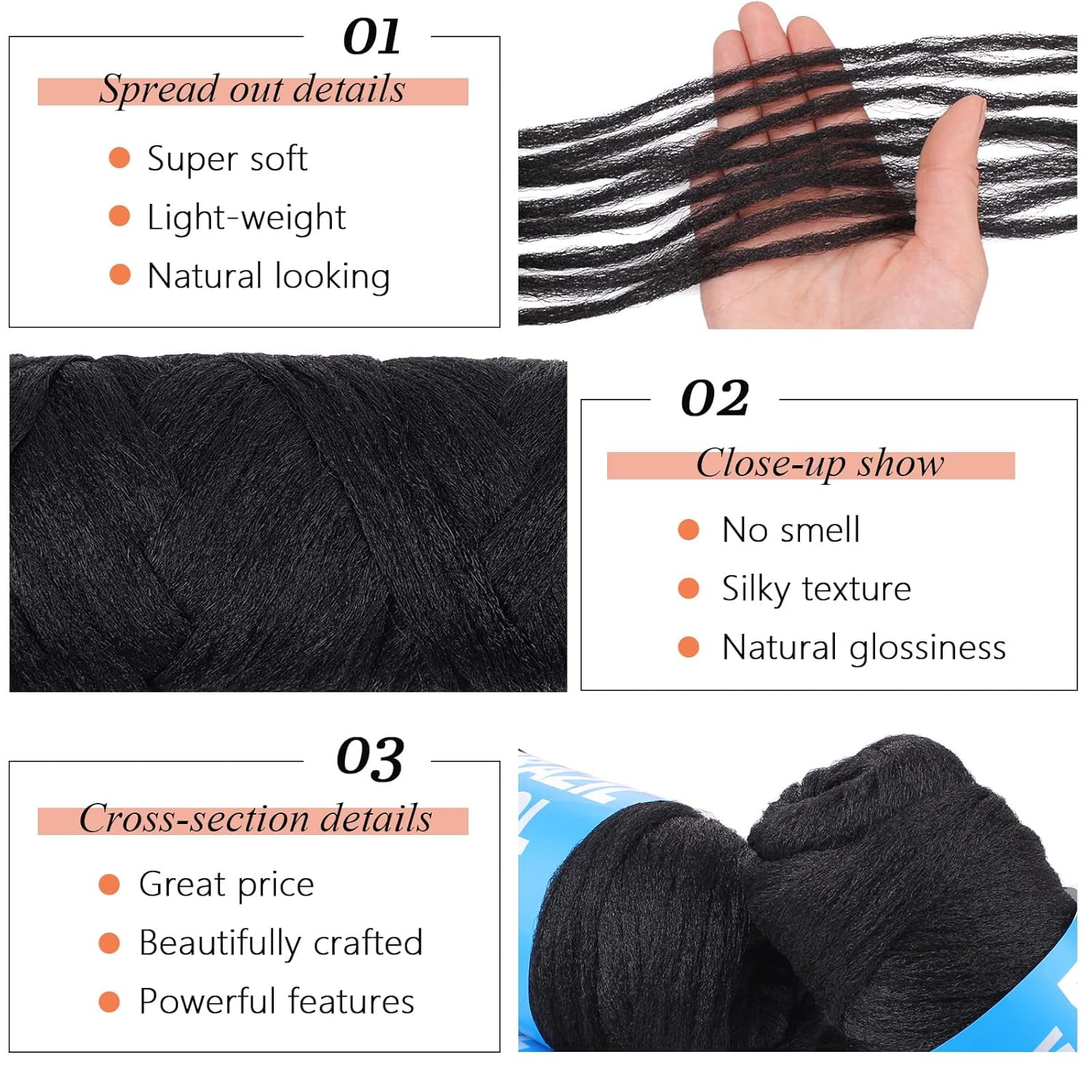 2/4/8 Rolls Brazilian Wool Hair for Braiding Acrylic Hand Knitting Wool Yarn for Soft Locs Crochet Hair Jumbo Braids Twist Braiding Hair Extensions