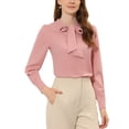 thumbnail image 1 of Blusa elegante de oficina de manga larga con cuello de lazo para mujer INSPIRE CHIC en color rosa M, 1 of 1