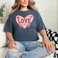 thumbnail image 2 of Heart Shaped Love Vibes Floral Art, Denim Comfort Colors T-Shirt, Small, 2 of 3