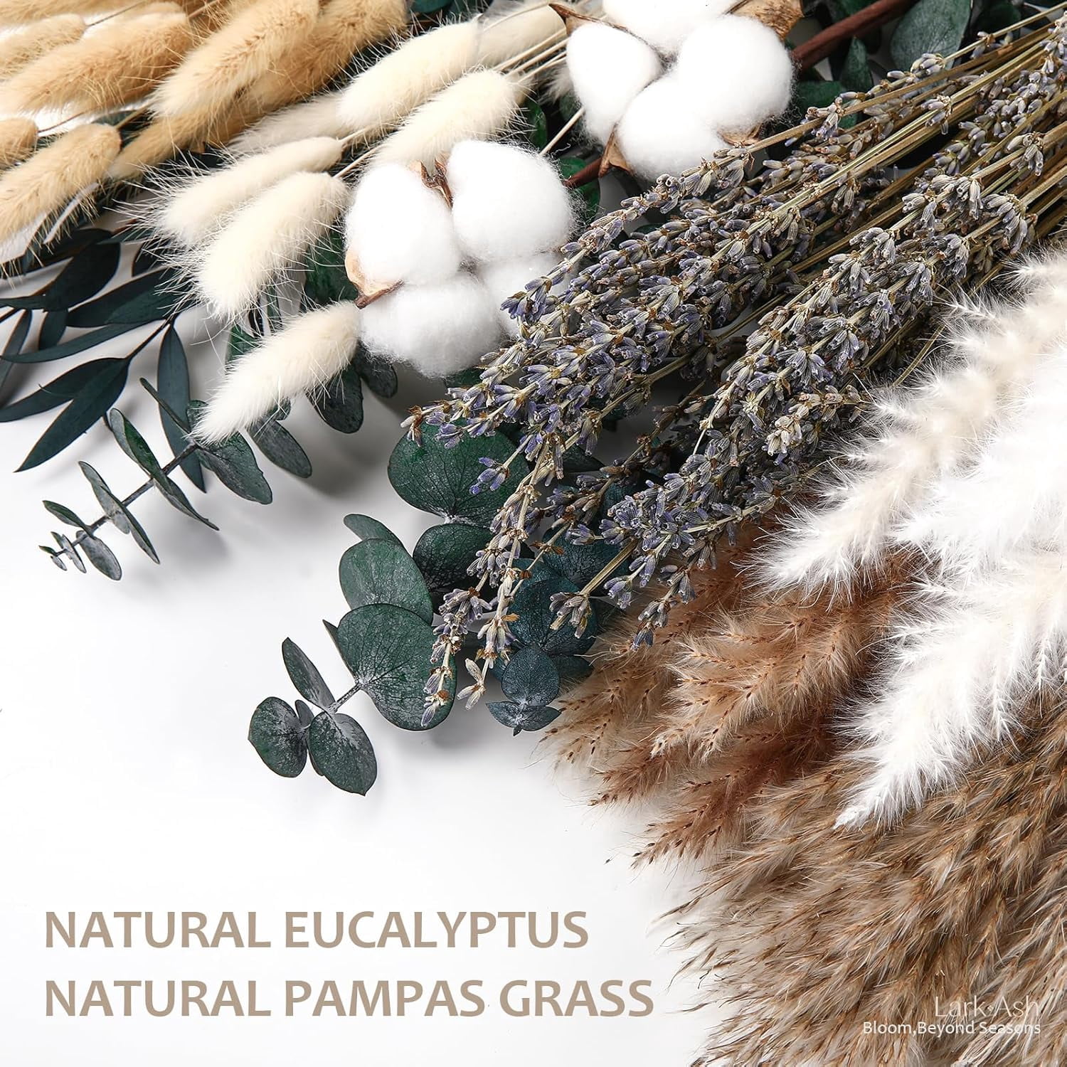 Natural Dried Flower Bouquet – Pampas Grass, Cotton Stems, Bunny Tails Eucalyptus and Lavender for Western Boho Decor Rustic Flowers Your Bohemian Home, Bedroom, Wedding Table Décor
