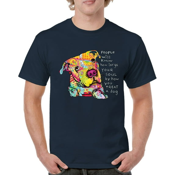 Tee Hunt Dean Russo Colorful Neon Dog T-Shirt How Your Soul is Men's Tee, Navy Blue, Large