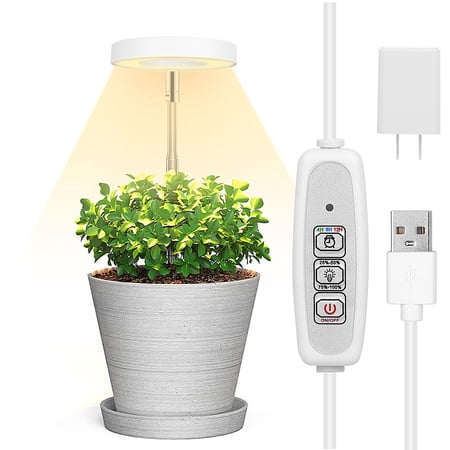Small Grow Light, EEEkit LED Plant Growing Lamp with Automatic Timer Height Adjustable, Full Spectrum Ring Lights for Indoor Plants, LED Plant Grow Light Halo Light, Warm Light