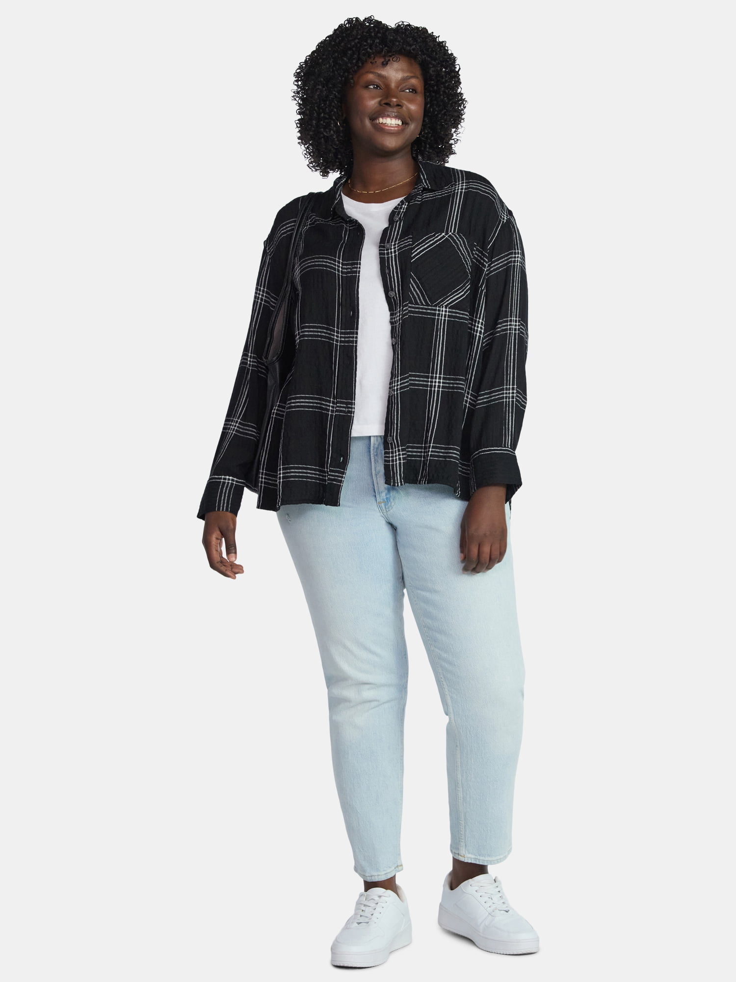 Terra & Sky Women's Plus Size Plaid Button Front Shirt, Sizes 0X-5X