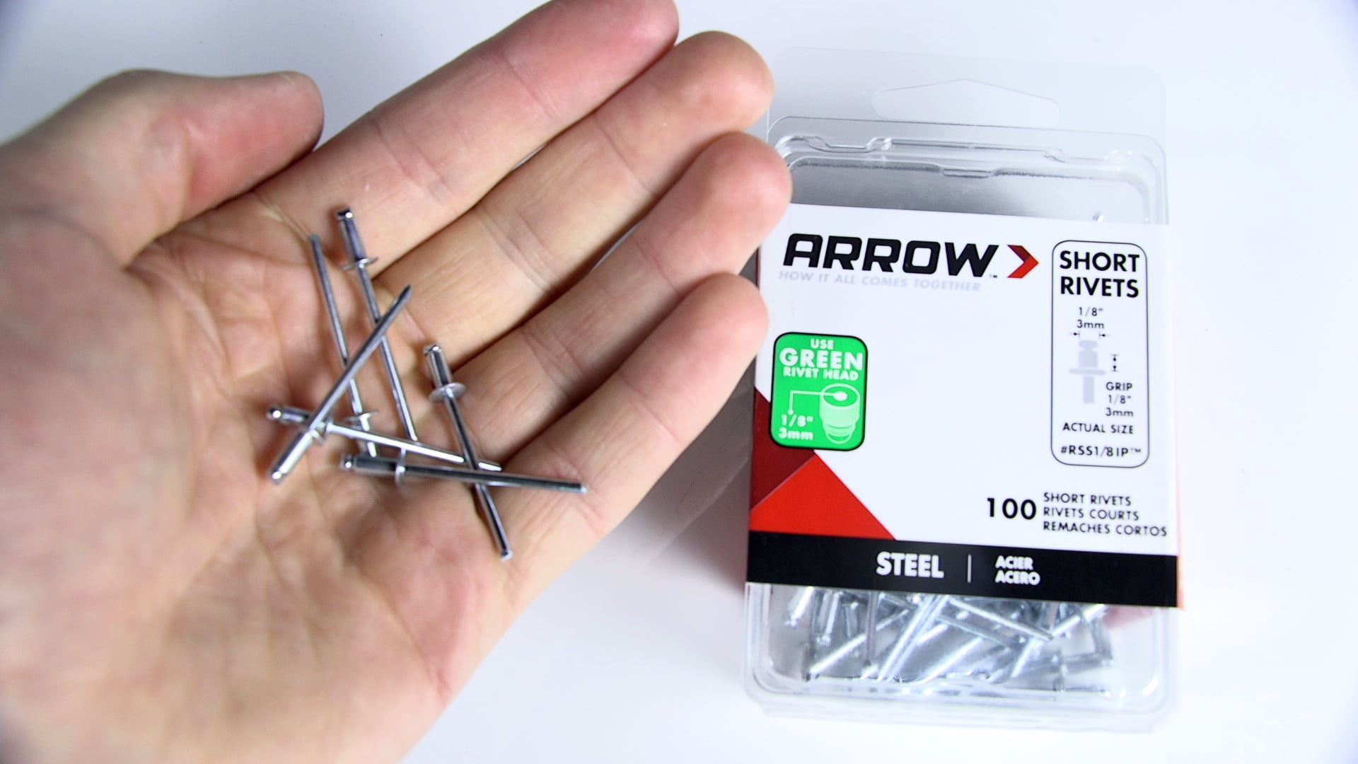 Arrow RSS1/8IP Short Steel Rivets, 100 Pack