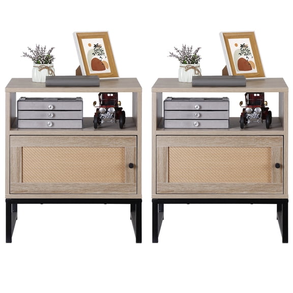 ZENY Living Room Modern Storage Fiberboard End Table, Oak (Set of 2)
