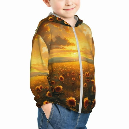 

Uemuo Sunflower Sunset Rainfall Pattern Rash Guard for Boys Girls Long Sleeve Swim Shirts UPF 50+ UV Sun Protection Hooded Fishing Shirt with Pocket for Kid-3 Years