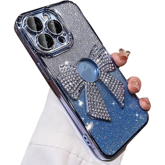 for iPhone 14 Pro Max Case Bowknot Glitter Rhinestone Bling Plating Luxury Women Girl Phone Case,Shine Diamond Case for iPhone 14 Pro Max Protective Cover,Clear Gradient Blue