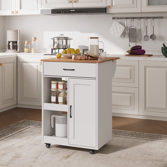 Functional Rolling Kitchen Island Cart – Drop Leaf, Storage Drawer, 2 Open Shelves – Coffee Bar & Microwave Organizer for Dining Room