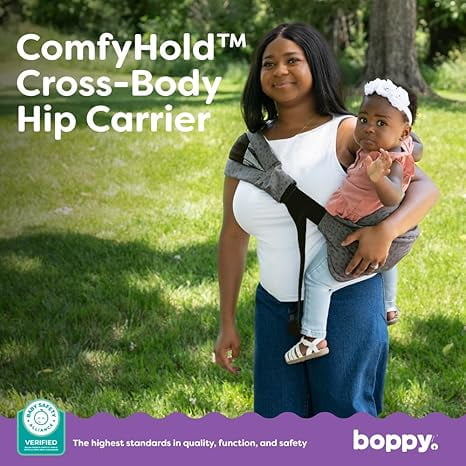 Boppy ComfyHold Cross-Body Hip Baby Carrier - Light, Compact, and Breathable with Wide Comfy Seat and Snug No-Slip Fit, Baby Safety Alliance Verified