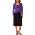 thumbnail image 2 of INSPIRE CHIC Women's Tie Front Long Sleeve Ruffled Hem Open Front Knit Cardigan M Deep Purple, 2 of 6
