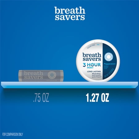 BREATH SAVERS PEPPERMINT FLAVORED SUGAR FREE BREATH MINTS, TIN 1.27 OZ