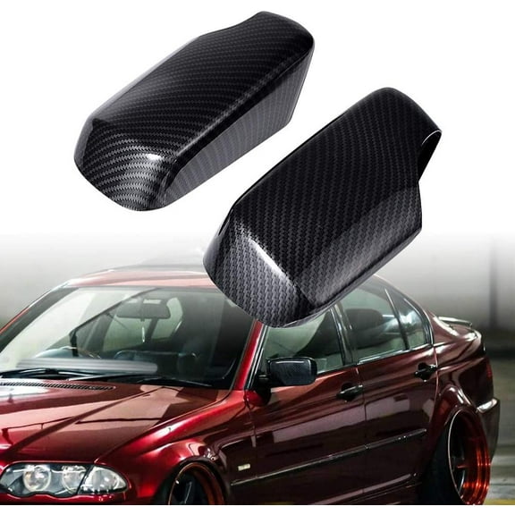 For 1998-2005 BMW E46 323i 325i 328i 330i 525i 528i 530i 540i Rearview Side Mirror Cover Cap Exterior Door Wing (Carbon Fiber)