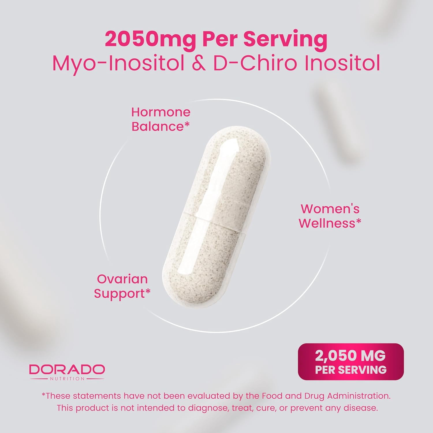Myo-Inositol & D-Chiro Inositol Supplement For Women (240 Capsules, 2050mg Per Serving Ideal 40:1 Ratio Myo Inositol) Hormone Balance for Women - Third Party Tested, Vegan Safe & USA Made - 240 Count
