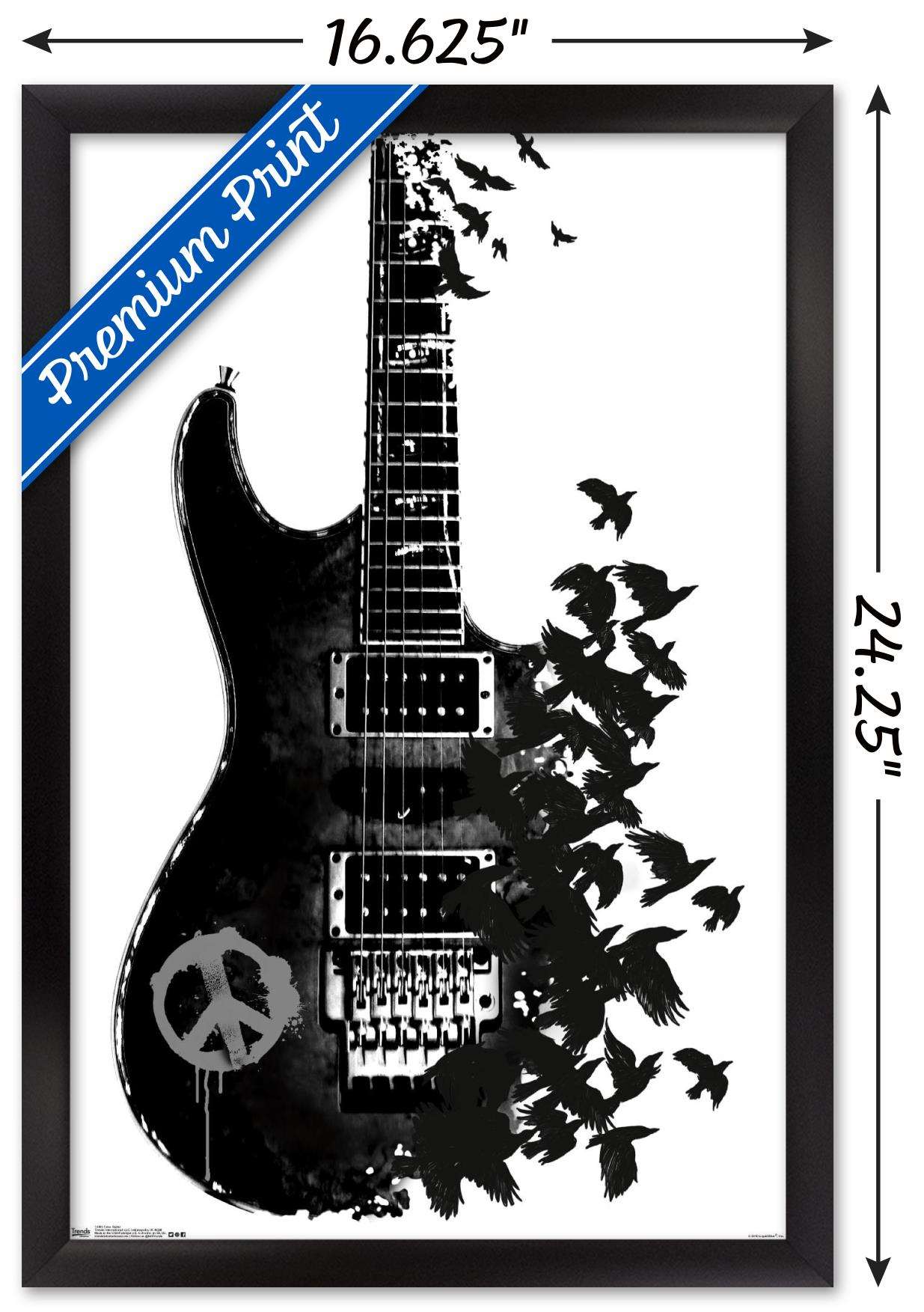 Peace Guitar Made of Crows Wall Poster, 14.725" x 22.375", Framed