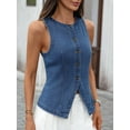 thumbnail image 4 of Denim Vest for Women Sleeveless Strechy Jean Vest Top Button Down Crewneck Casual Summer Western Waistcoat Blue L, 4 of 10