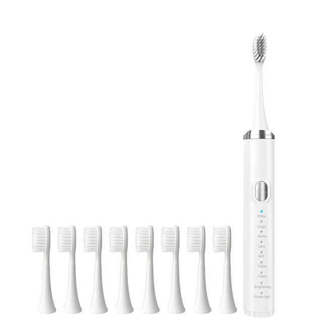 Smart Water Timer,Low Noise Portable IPX7 Waterproof Toothbrush with 8 Modes 2-Minute Timer, USB Rechargeable with 8 Replacement Brush Heads,Toothbrush with Timer for Adults Travel