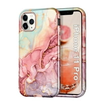 CASEFIV for iPhone 11 Pro Case,Marble Pattern 3 in 1 Heavy Duty Shockproof Full Body Protective Phone Cover,Rose Gold