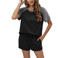 thumbnail image 4 of WBQ Summer Pajamas for Women Shorts PJ Set Color Block Short Sleeve Top Sleepwear and Drawstring Shorts with Pockets 2 Piece Loungewear Sleepwear Crew Neck Pjs Set S-2XL, 4 of 7