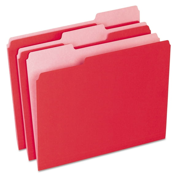 Pendaflex Two-Tone File Folder, Letter Size, 1/3 Cut Tabs, Red, Pack of 100