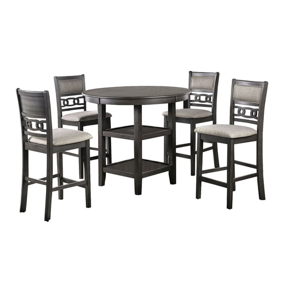 5 Piece Counter Height Table with Open Geometric Back Chairs Gray