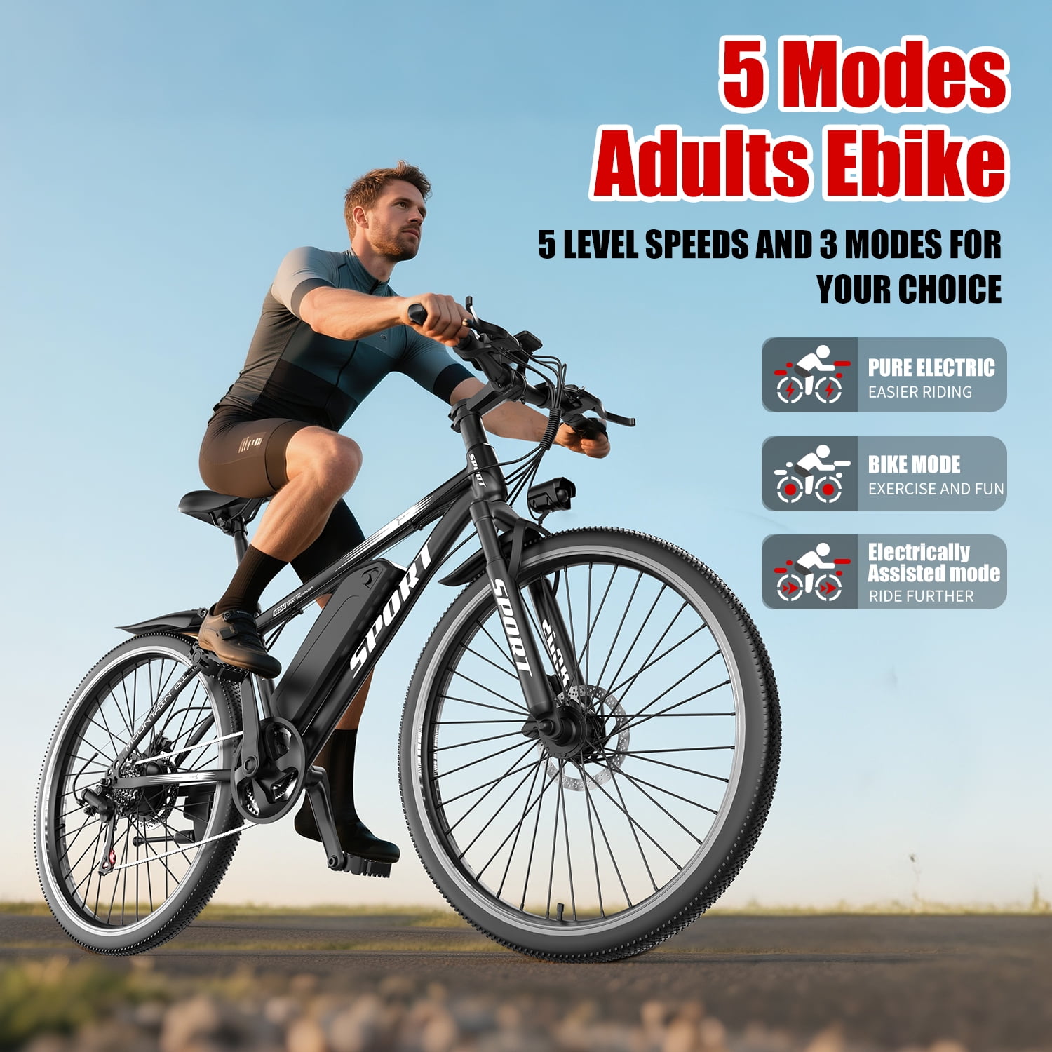 26" Electric Bike for Adults with Peak 750W Brushless Motor, 35Miles 22MPH Commuting Electric Mountain Bike with 360Wh Removable Battery, 7-Speed, Front Fork Suspension