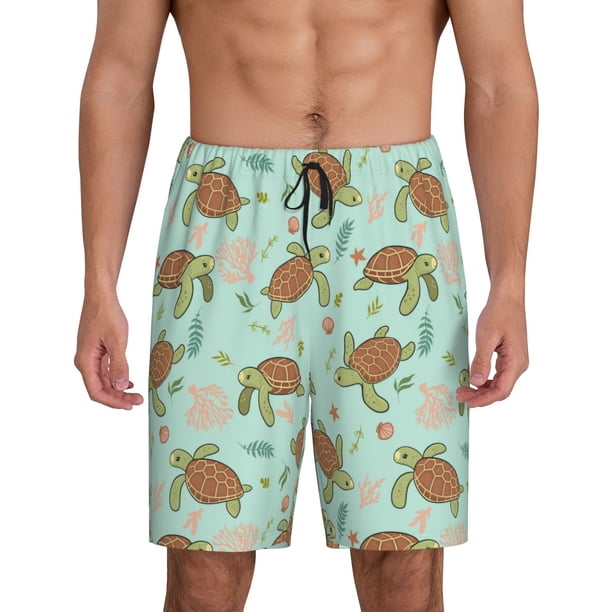 Balery Cute Sea Turtles Pantalones cortos de pijama de punto de algodón para hombre con cinturilla y bolsillos-4X-Large