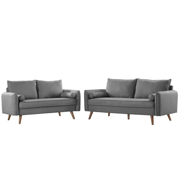Loveseat and Sofa Set, Fabric, Light Grey Gray, Modern Contemporary Urban Design, Living Lounge Room Hotel Lobby Hospitality