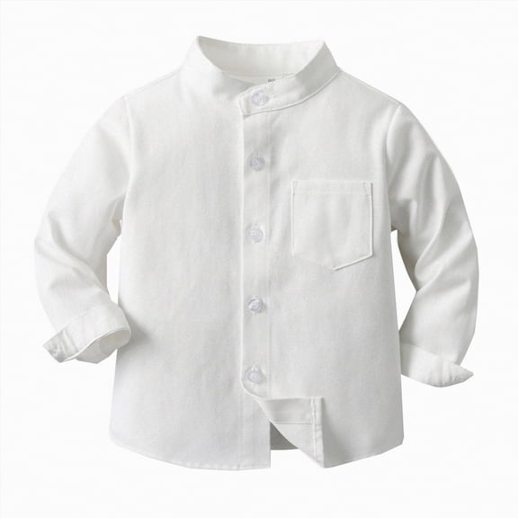 Ccpelsie Boys Long Sleeve Dress Shirt Solid Button Down Uniform Shirts for School Vacation Holidays(White,5-6 Years)