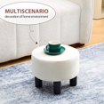 thumbnail image 5 of Round Linen Ottoman Foot Stool – Padded Footrest with Non-Skid Pine Legs, Soft Step Stool for Couch, Desk, Dorm, Office, Hallway Beige, 5 of 6