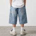 thumbnail image 5 of Kids Denim Shorts Elastic Waist Straight Leg Jeans Shorts Casual Loose Fit Denim Shorts with Pockets Summer Clothes 5-6 Years, 5 of 8