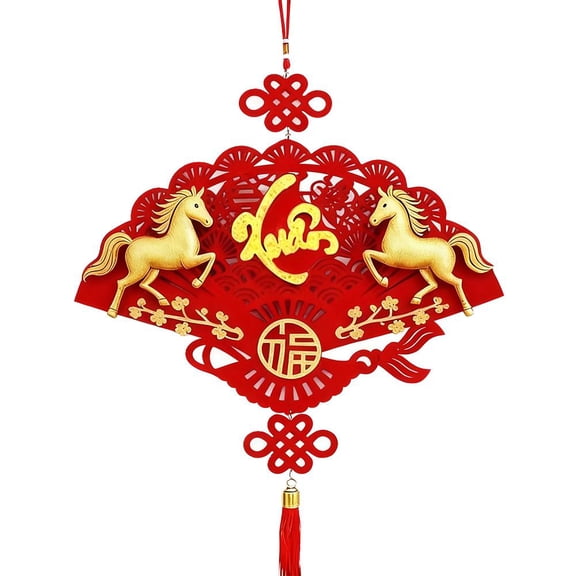 Pekkaxy Year of the Horse door hanging 45x30cm red fabric, vibrant durable print for good fortune, for indoor outdoor doorway porch Spring Festival decor