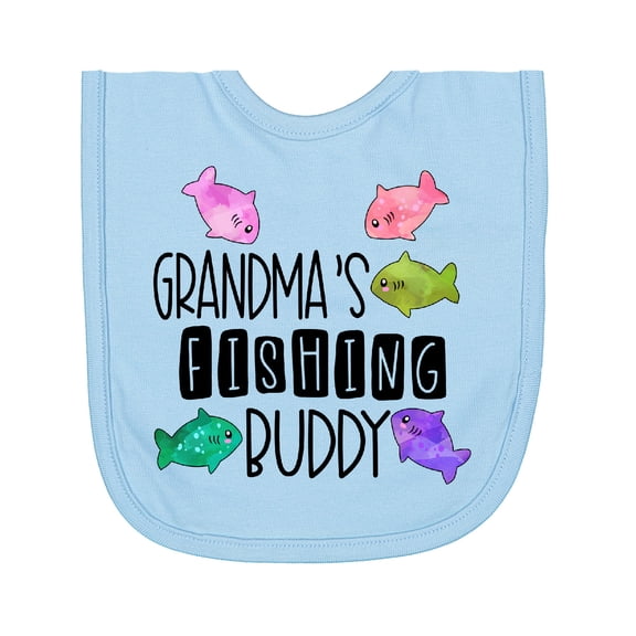 Inktastic Grandma's Fishing Buddy with Colorful Fish Newborn Bib