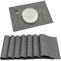 Fabric Placemats Set of 8 Machine Washable Heat Resistant Cloth Table Placemats Linen Style Table Mats Double Layer Thick Place Mats, Grey