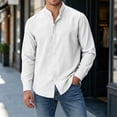 thumbnail image 4 of Gamivast Dress Shirts for Men Stand Collarlong Sleeve Button Down Blouses Casual Slim Fit Solid Tops Lightweight Work Office Outfits White S, 4 of 6