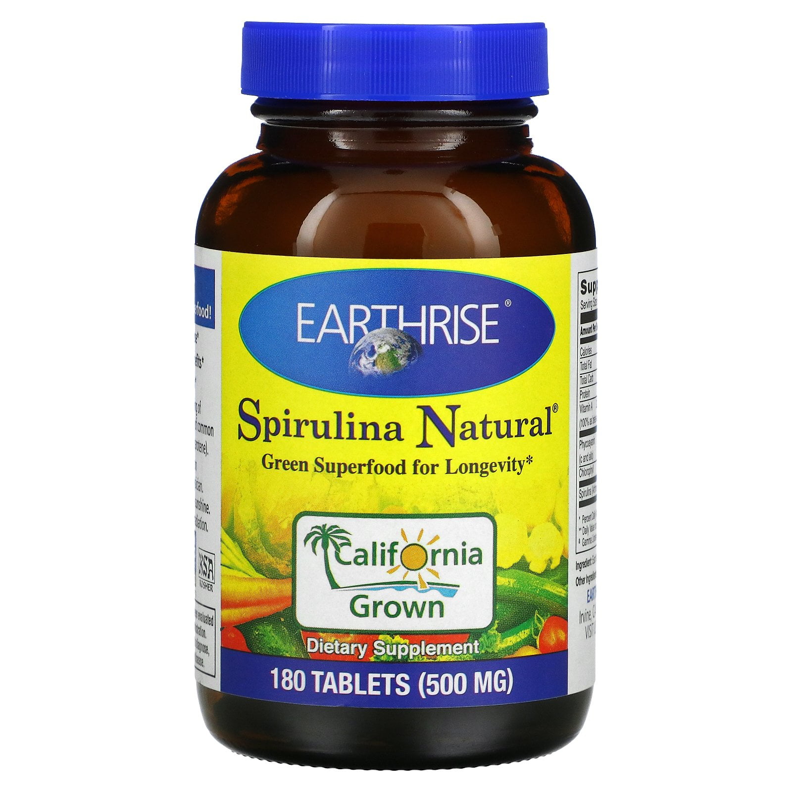 Spirulina Natural, 500 mg, 180 Tablets, Earthrise